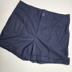 Women’s Cargo Shorts Sz 14 Eddie Bauer Blue Flat Front Rolled Hem Casual Summer